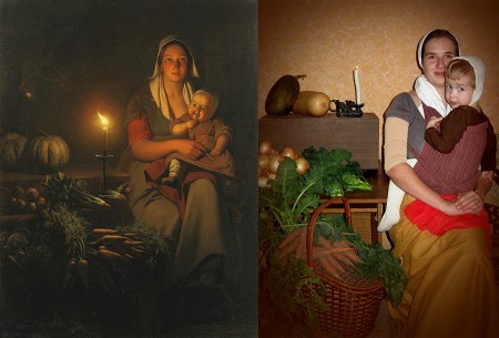 Постановочная фотокопия картины «Mother and child at the night-market» Petrus van Schendel
