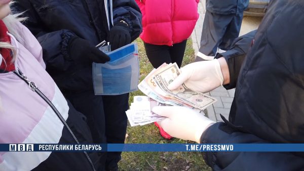 Пассажир остановленного в Витебске микроавтобуса с российскими номерами пытался дать сотрудникам ГАИ взятку около 100 долларов различными купюрами. Кадр служебной видеозаписи