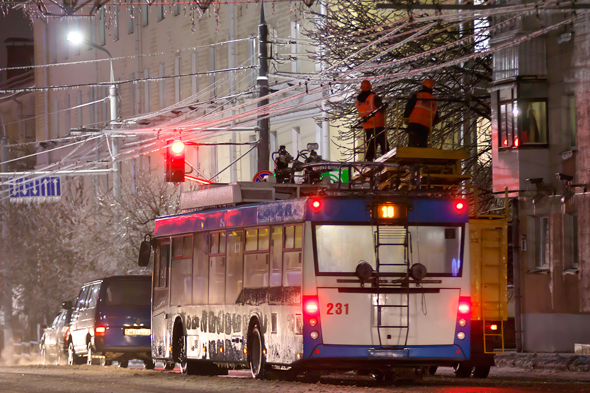 Троллейбус с функцией АХ проезжает мимо технички, освобождающей контактную сеть ото льда. Фото Сергея Серебро